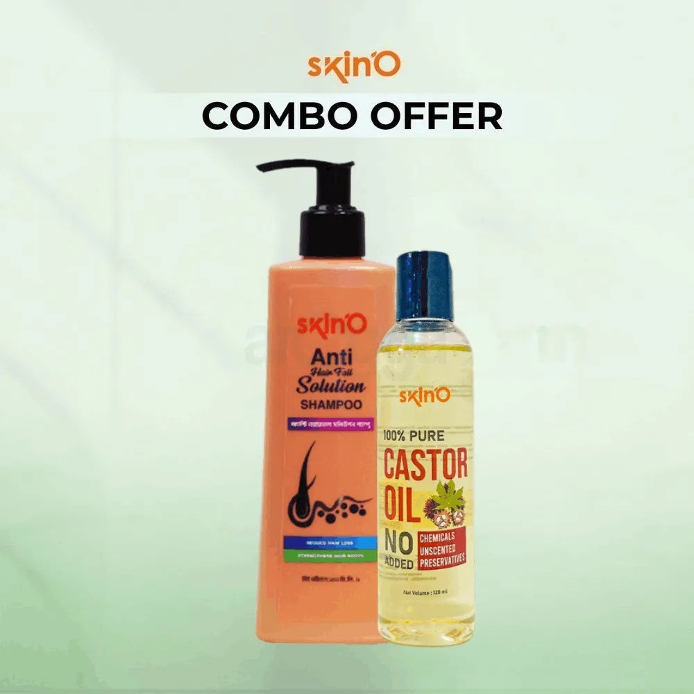 SkinO Pure Castor Oil 120ml and Anti Hair Fall Solution Shampoo 200ml